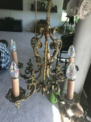 Old Antique Mission Arts Crafts Brass ? Ceiling Light Fixture Chandelier Color