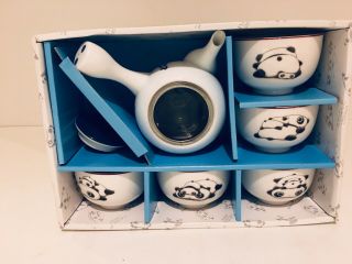 Rare Nib 6pc San - X Tare Panda Ceramic Tea Set Teapot & Tea Cups 2000 Tarepanda