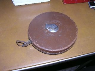 Vintage Lufkin Rule Co.  100 Ft.  Saginaw Mich Leather Bound Metallic Tape Measure