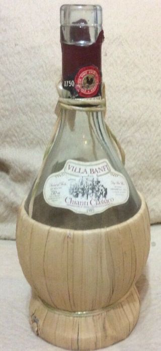 Vintage Banfi Clear Glass Chianti Classico Decanter Bottle With Rattan Bottom
