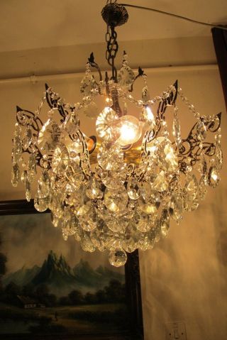 Antique Vnt.  French Huge Spider Style Crystal Chandelier Lamp Light 1940 