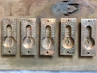 Antique Art Craft Eastlake Victorian Brass Plate Door Plate Pull Lock