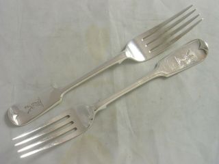 Pair Victoria 1895 George Jackson Silver Dinner Forks 150 Grams Fiddle Crested