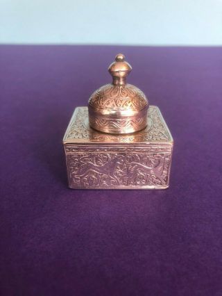 Kutch Style Indian Silver Inkwell,  C.  Late 19th / Early 20th Century