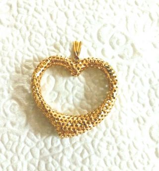 Estate 14k Solid Yellow Gold Mesh Large Open Heart Pendant