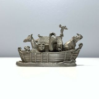 Vintage Pewter 3” Noah’s Ark With Animals Metallic Figure Pp1090 By Spoontiques