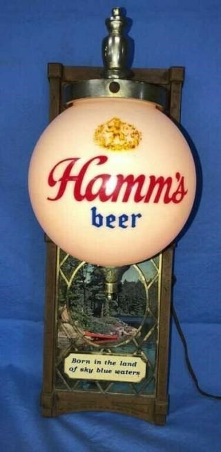 Vintage Hamms Beer Lighted Sign W/ Globe,  Red Canoe,  Advertising