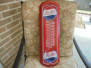 Vintage Double Bottle Cap Red Pepsi Cola Advertising Thermometer