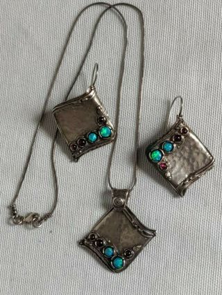 Vintage Sterling Silver 925 Necklace And Earrings Set Signed Aaron 