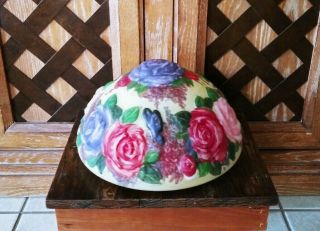 ANTIQUE PAIRPOINT PUFFY REVERSE HAND PAINTED LAMP SHADE LIGHT BUTTERFLIES ROSE 3