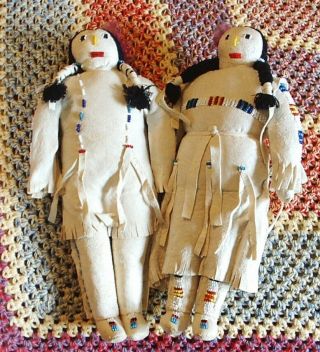 Two Lovely Vintage Native American Indian Dolls Male And Female Plains?
