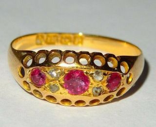 Pretty 18ct Gold Ruby And Diamond Ring Fully Hallmarked For Birmingham 1914