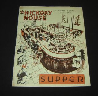 The Hickory House Show Bar York City 1940s Supper Menu Jazz Club 144 W.  52nd