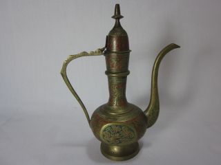 Vintage Brass Colorfully Painted & Stamped Teapot (genie Lamp) - India