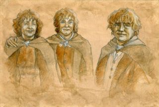 Soni Alcorn - Hender Lord Of The Rings 8x10 Sam,  Merry And Pippin Drawing