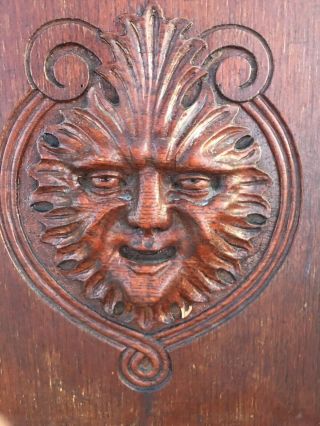 French Antique Architectural Deep Hand Carved Walnut Wood Door Panel Man Face