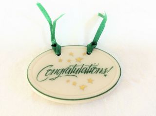 Longaberger " Congratulations " Stars Ceramic Green/white Oval Tie On