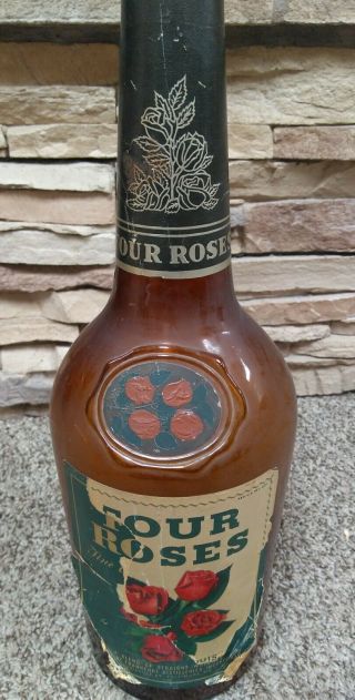 Vintage Four Roses Whiskey Bottle & Applied Paper Label But Worn