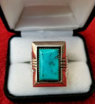 Vtg Navajo Native American Sterling Silver 925 Huge Square Turquoise Heavy Ring