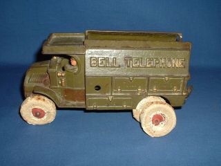 Vintage Hubley Cast Iron Bell Telephone Toy Truck 2