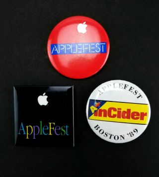 3 Vintage Applefest Pinback Buttons Button Badge Apple Computers 1980s 2 Inch