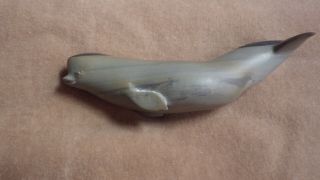 Simon P.  Hand Carved Stone Whale Miniature Signed By Artist 1x5x1