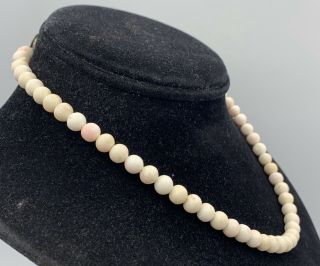 Estate Antique Angel Skin White Pink Coral Bead Necklace Sterling Clasp 17.  5” L