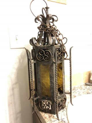 American Gothic Spanish Revival Wrought Iron Antique Hanging Light Swag Lamp
