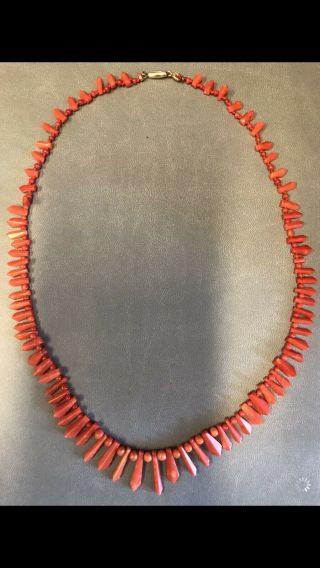 Antique Vintage Victorian Art Deco Natural Coral Necklace Beads Fringe Pickets