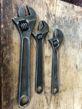 3 Vintage Adjustable Wrenches Fleet,  Crescent And Utica
