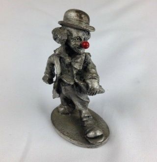 Vintage Pewter Clown Figurine W/ Red Nose,  Bow Tie