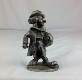 Vintage Pewter Clown Figurine w/ Red Nose,  Bow Tie 2
