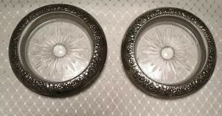 6 Botticelli Frank M Whiting Sterling Silver Glass Coasters Floral Repouse 2