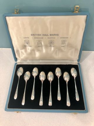 A Stunning Boxed Set Of 8 Silver British Hall Marks Spoons