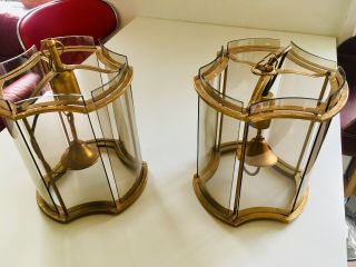 Antique Brass And Glass Ceiling Lights / Lanters With Removable Glass.  Unique.