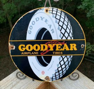 Vintage Goodyear Tire Porcelain Sign 11 3/4 Gasoline Oil Pump Plate