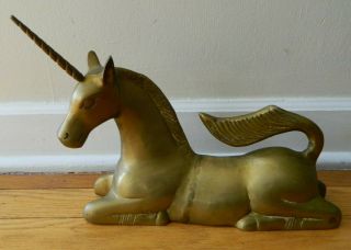 Vintage Large Brass Resting Pegasus Mid Century Unicorn