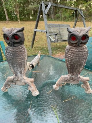 Antique Cast Iron Owl Andirons W/red Eyes