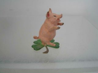 Vintage Austrian Bronze Pig Dancing On Four Leaf Clover Miniature 1.  5 "