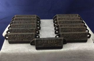 13 Vintage Bin Drawer Pull Handles Hamilton Mfg Printing Rustic Cast Iron
