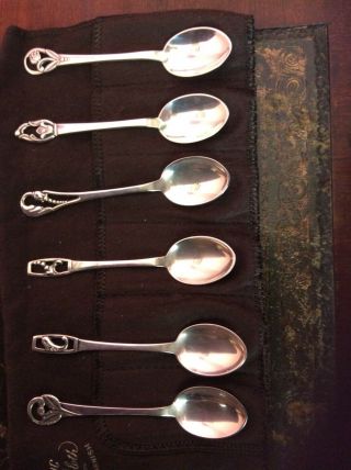 Vintage Set Of 6 Danish Sterling Silver Demi Tasse Spoons