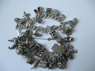 Vintage Sterling Silver Charm Bracelet - 49 Charms - 213 G,  Moveable Charms