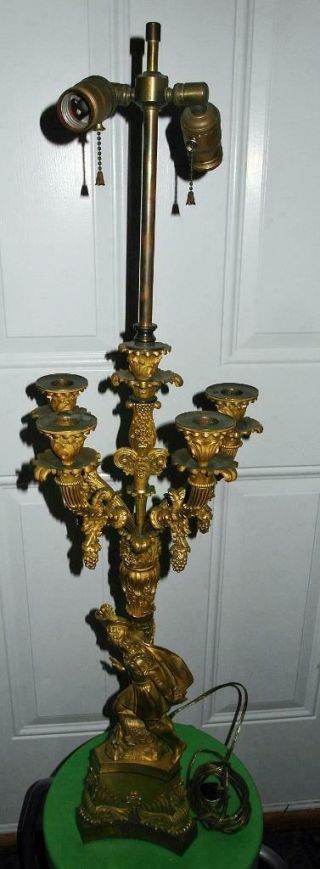 Antique Stunning 19 Century French Gold Gilded Bronze Lamp Candelabra