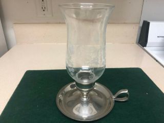Vintage Stieff Pewter Candlestick Holder W/ Etched Glass Globe.  Pp77 - 23