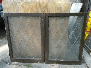 Antique Tutor Leaded Glass Window Pair - Pick Up Only