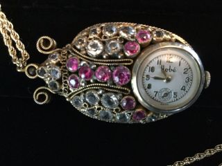 Stunning Vintage Hobe Rhinestone Watch Necklace Swiss Made