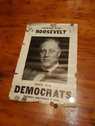2 1936 Franklin Roosevelt Fdr Democratic Campaign Presidential Poster Signed