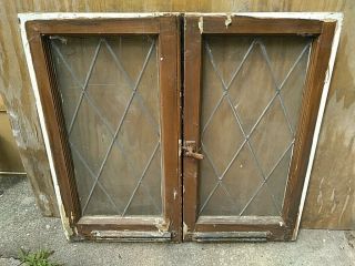 Antique Tudor Style Leaded Glass Window Pair - Pick Up Only