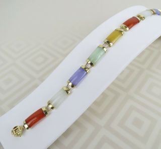 Vintage Hn China 14k Gold Multi - Color Jade Stone 7 " Bracelet 10.  3 Grams