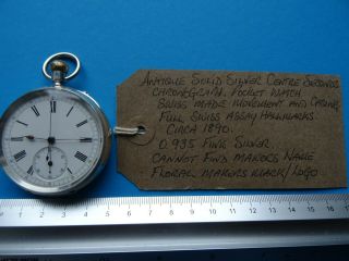 Antique Solid Silver Centre Seconds Chronograph Pocket Watch Vgwo Circa 1890